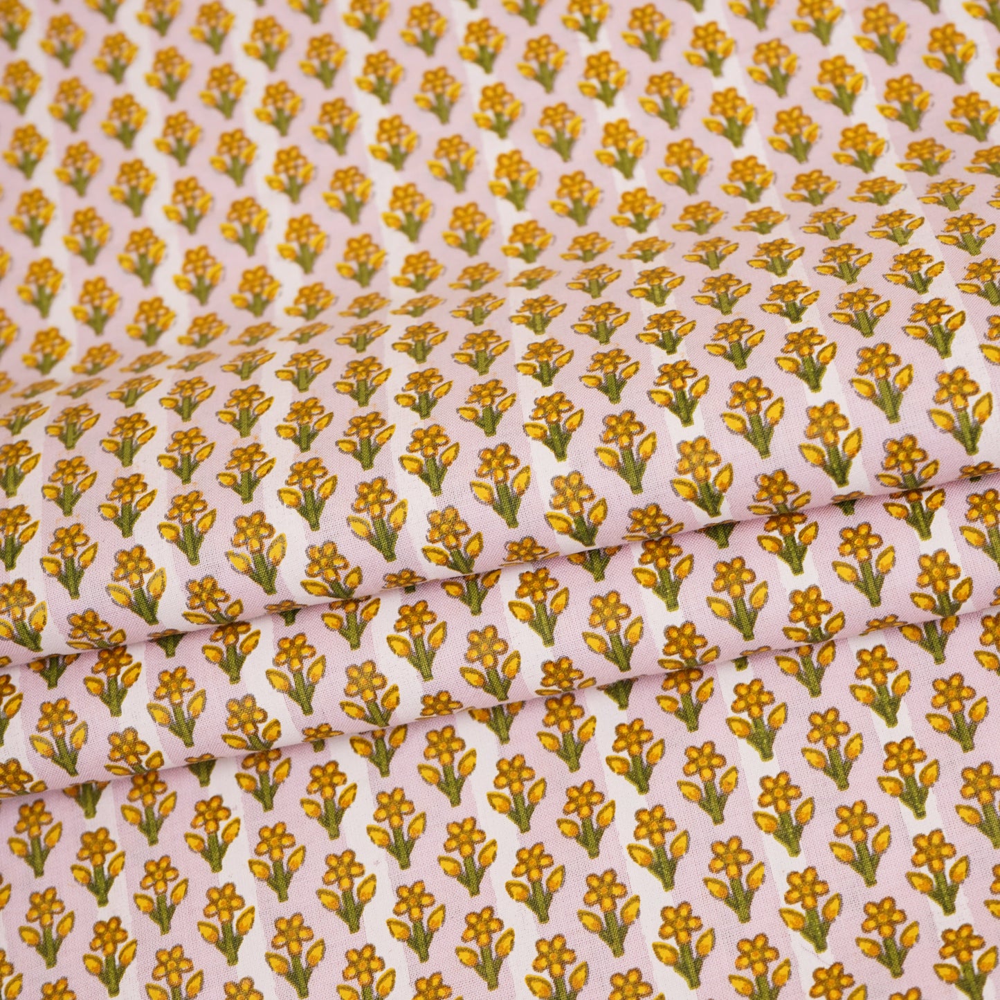 Light Pink with Yellow small Floral Print Cotton Fabric PB-29736