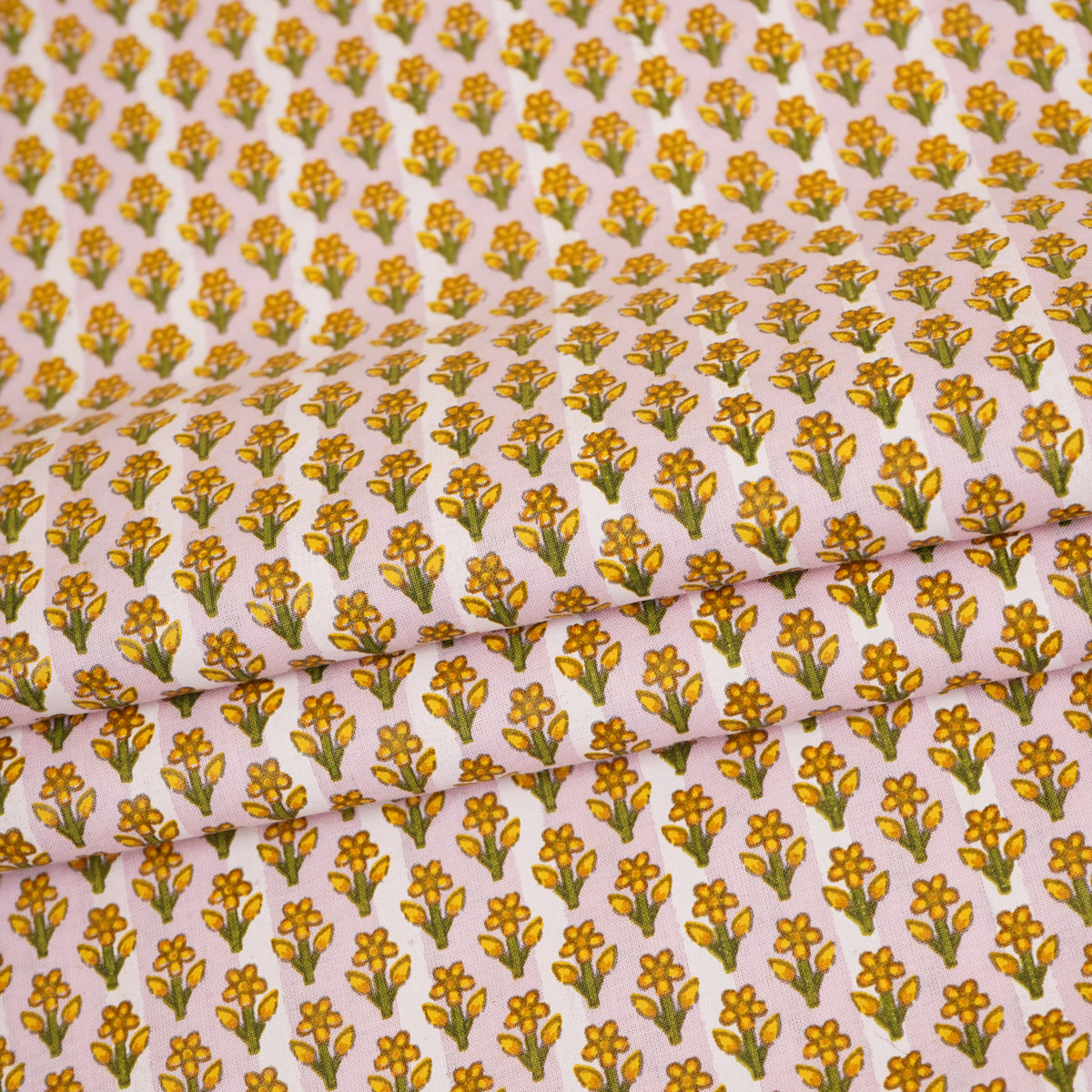 Light Pink with Yellow small Floral Print Cotton Fabric PB-29736 - TradeUNO