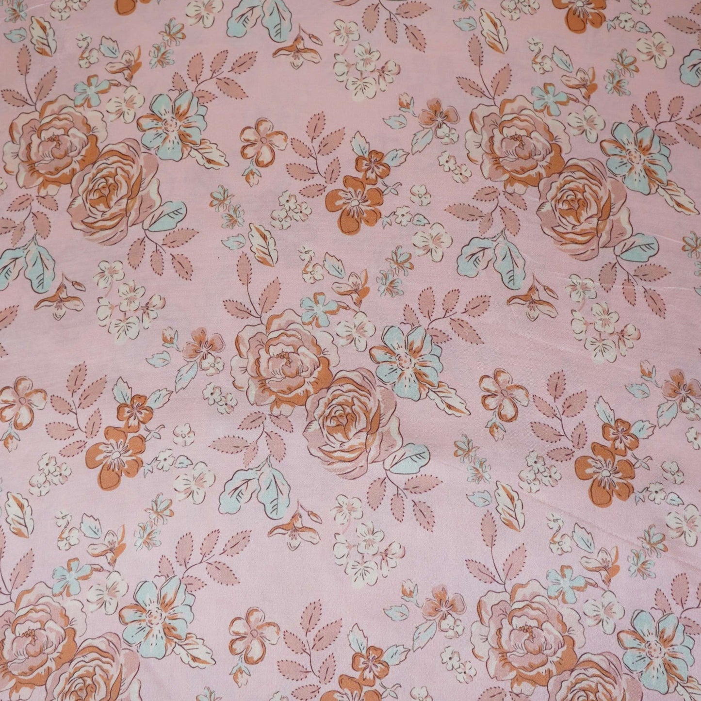 Beige floral print Silk Satin Fabric NVC-31569