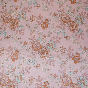 Beige floral print Silk Satin Fabric NVC-31569 - TradeUNO