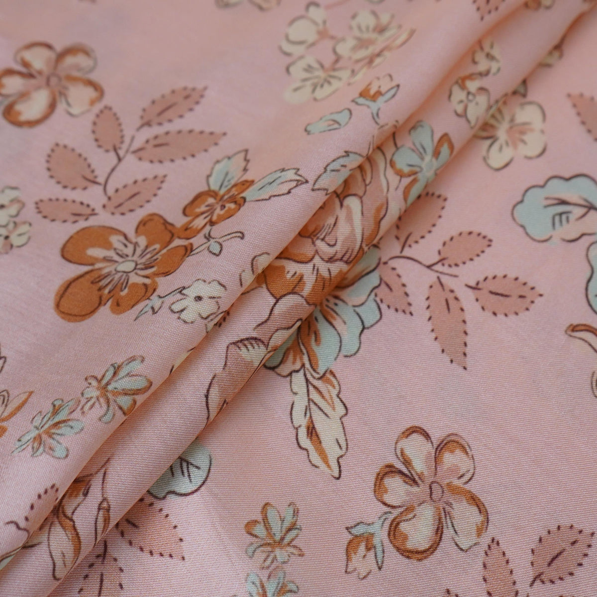 Beige floral print Silk Satin Fabric NVC-31569 - TradeUNO