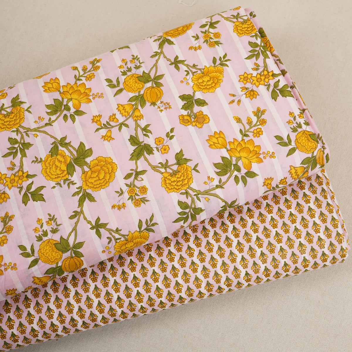 Light Pink with Yellow small Floral Print Cotton Fabric PB-29736 - TradeUNO