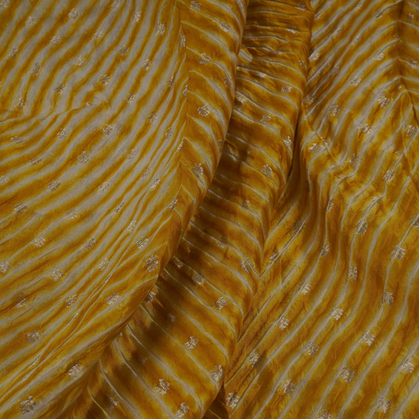 Mustard Yellow Lehriya Buti Dupion Silk Fabric YHF-32838