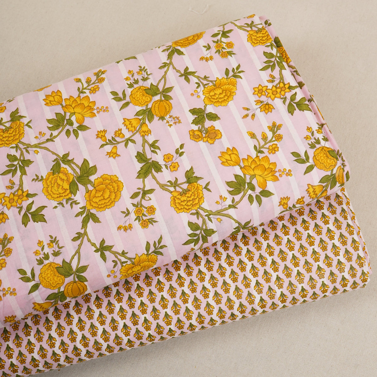 Pink with Yellow Floral Print Cotton Fabric PB-29735 - TradeUNO