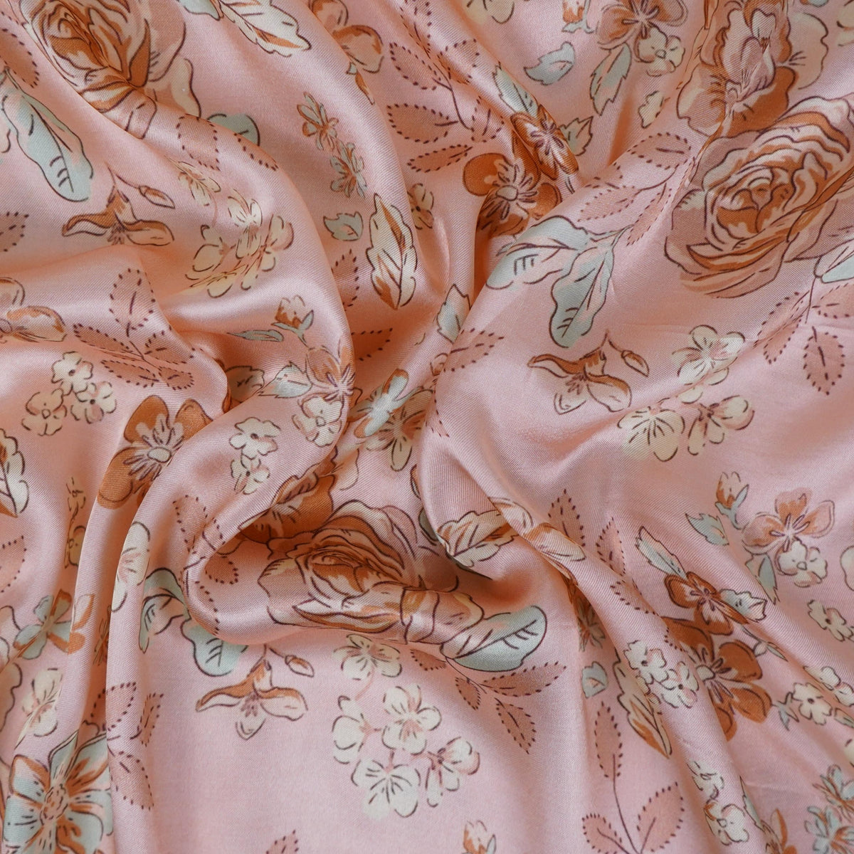 Beige floral print Silk Satin Fabric NVC-31569 - TradeUNO