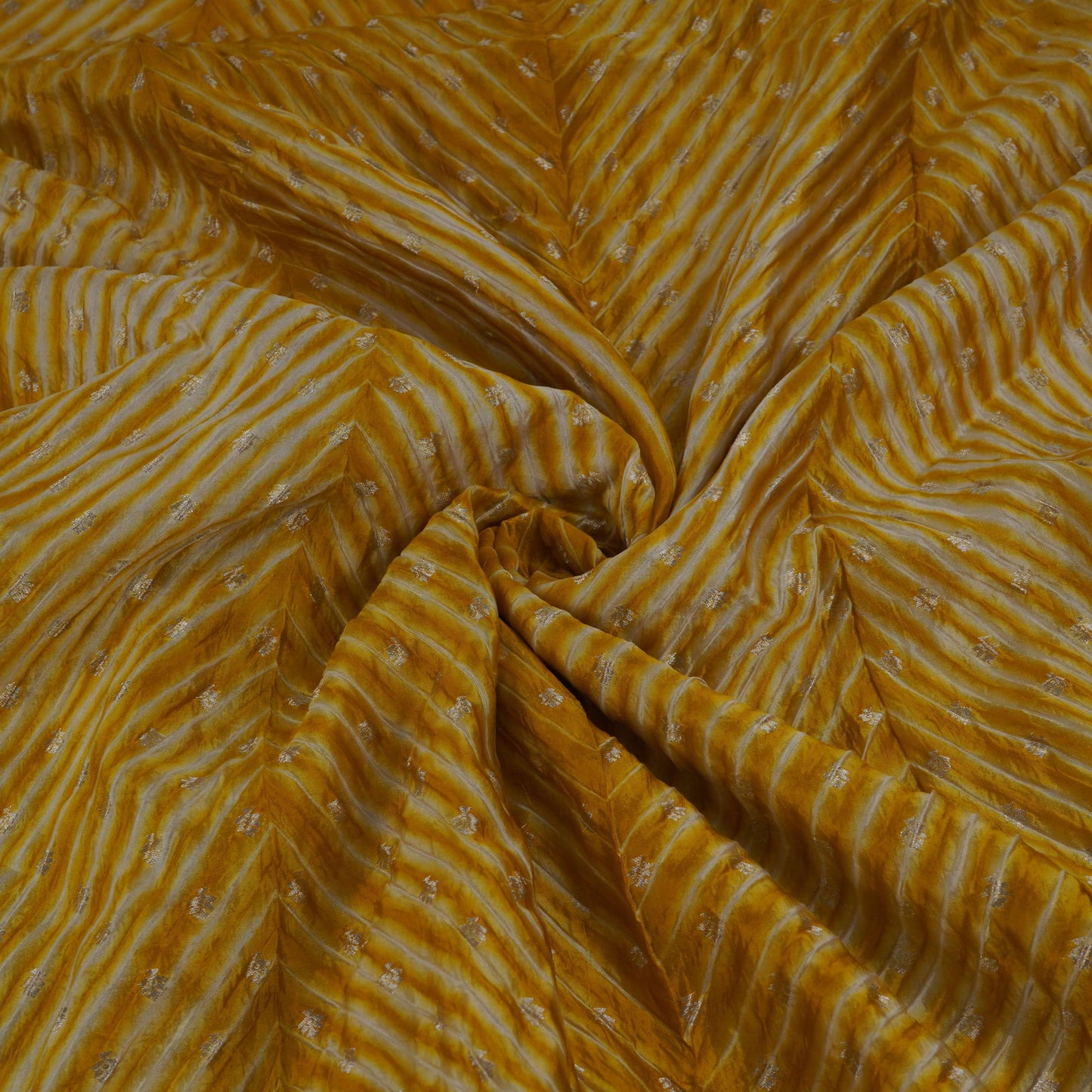 Mustard Yellow Lehriya Buti Dupion Silk Fabric YHF-32838