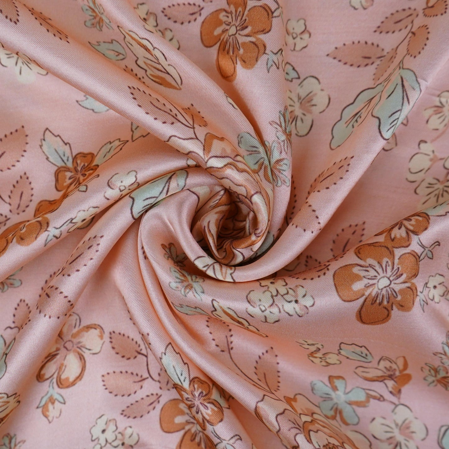 Beige floral print Silk Satin Fabric NVC-31569