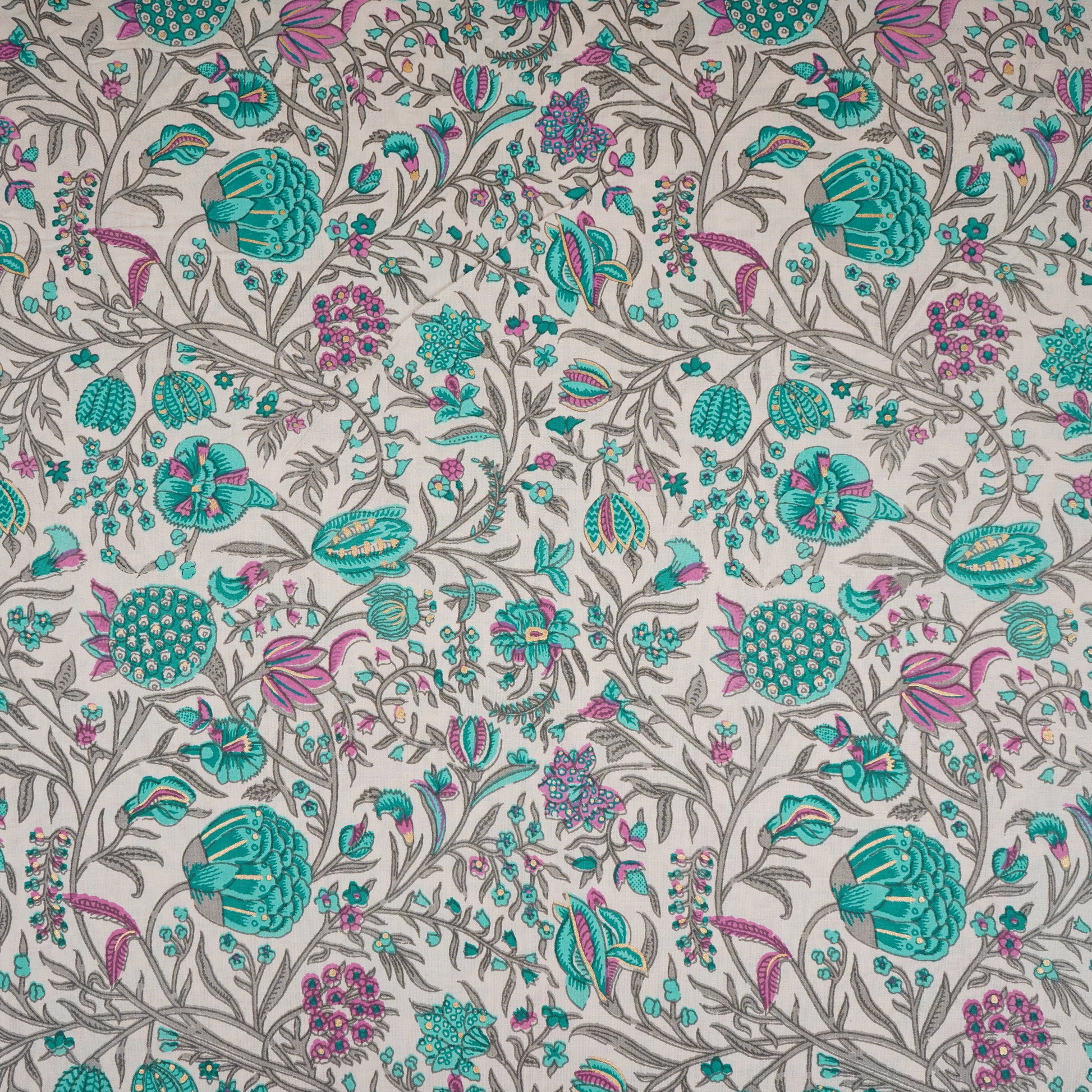 Cream Floral Foil Print Cotton Fabric PB-29697 - TradeUNO