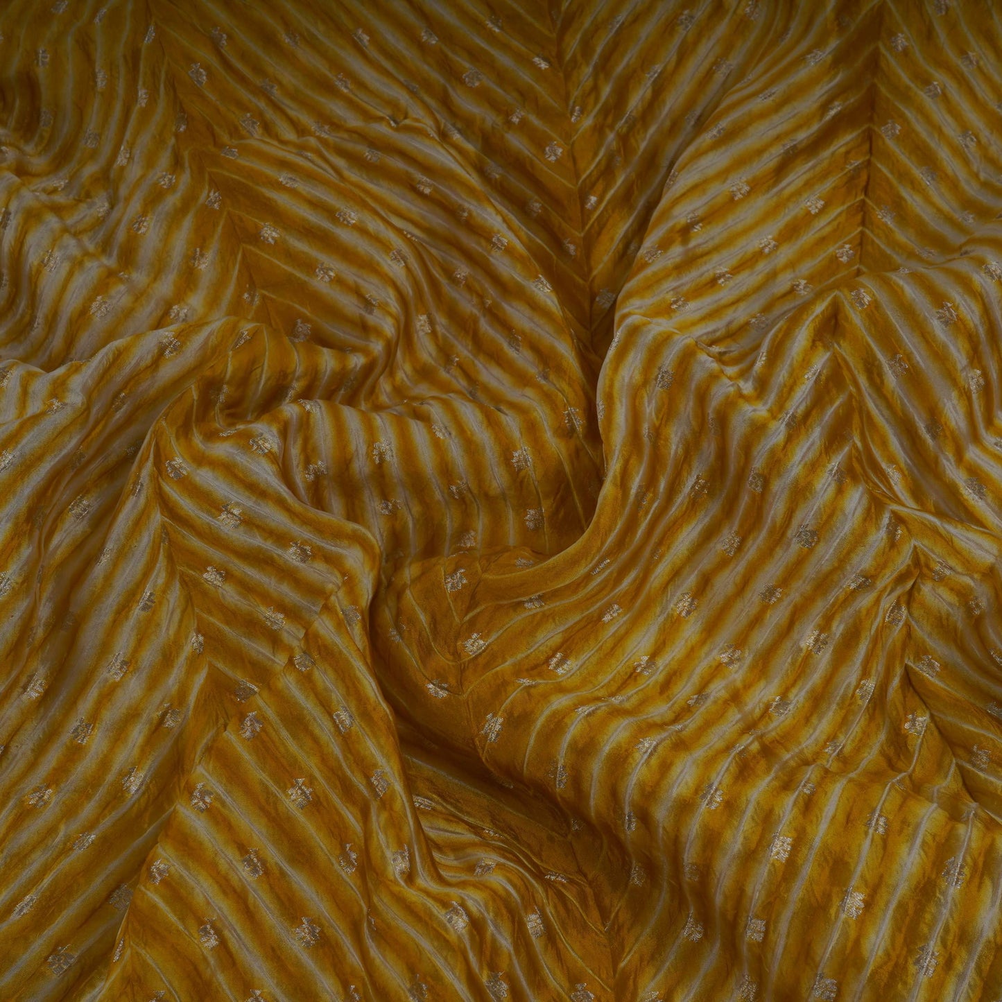 Mustard Yellow Lehriya Buti Dupion Silk Fabric YHF-32838