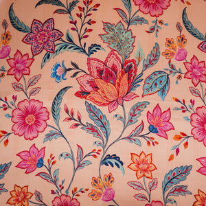 Beige Mughal floral print Silk Satin Fabric NVC-31571 - TradeUNO