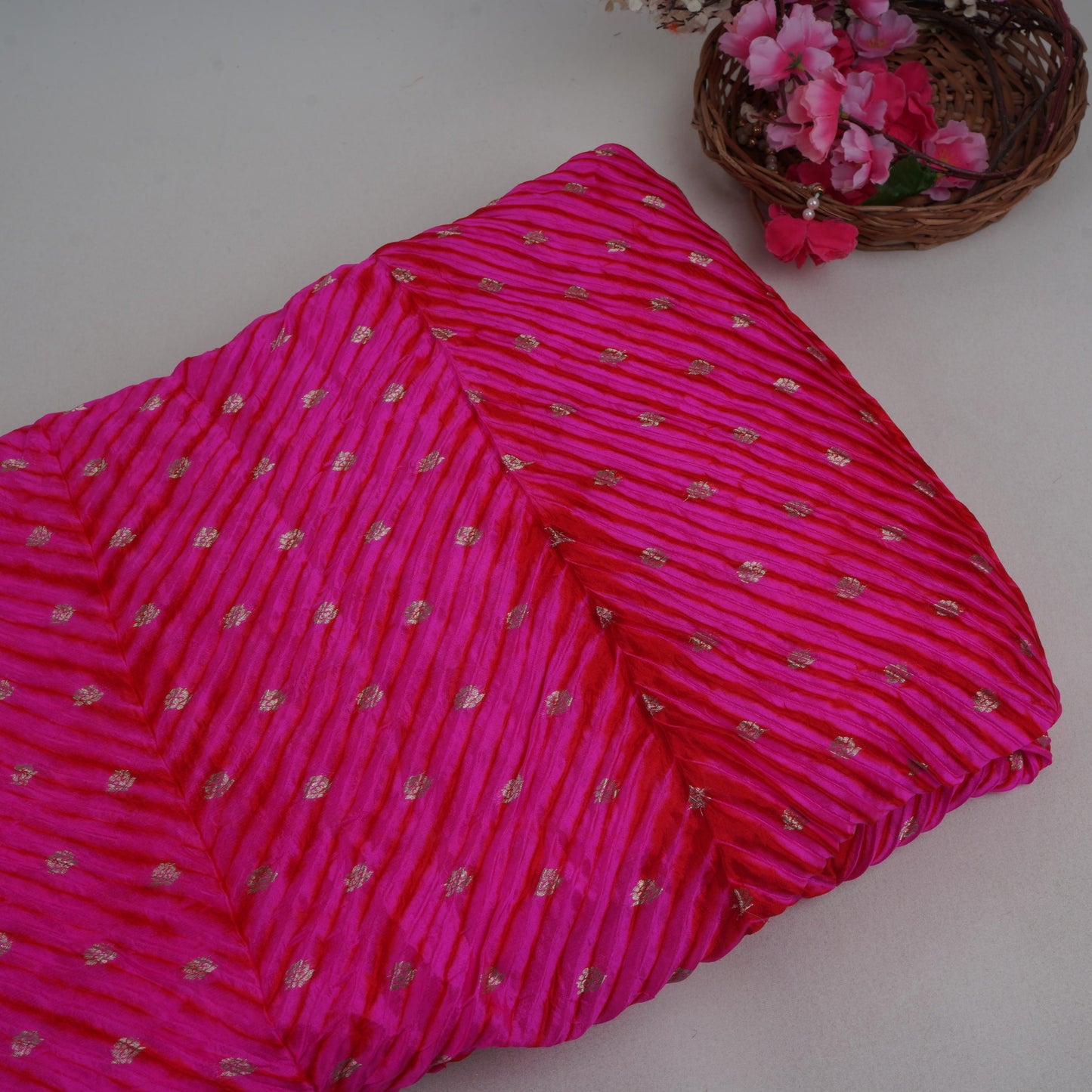 Magenta Lehriya Buti Dupion Silk Fabric YHF-32839