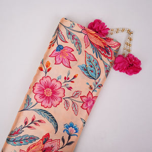 Beige Mughal floral print Silk Satin Fabric NVC-31571 - TradeUNO
