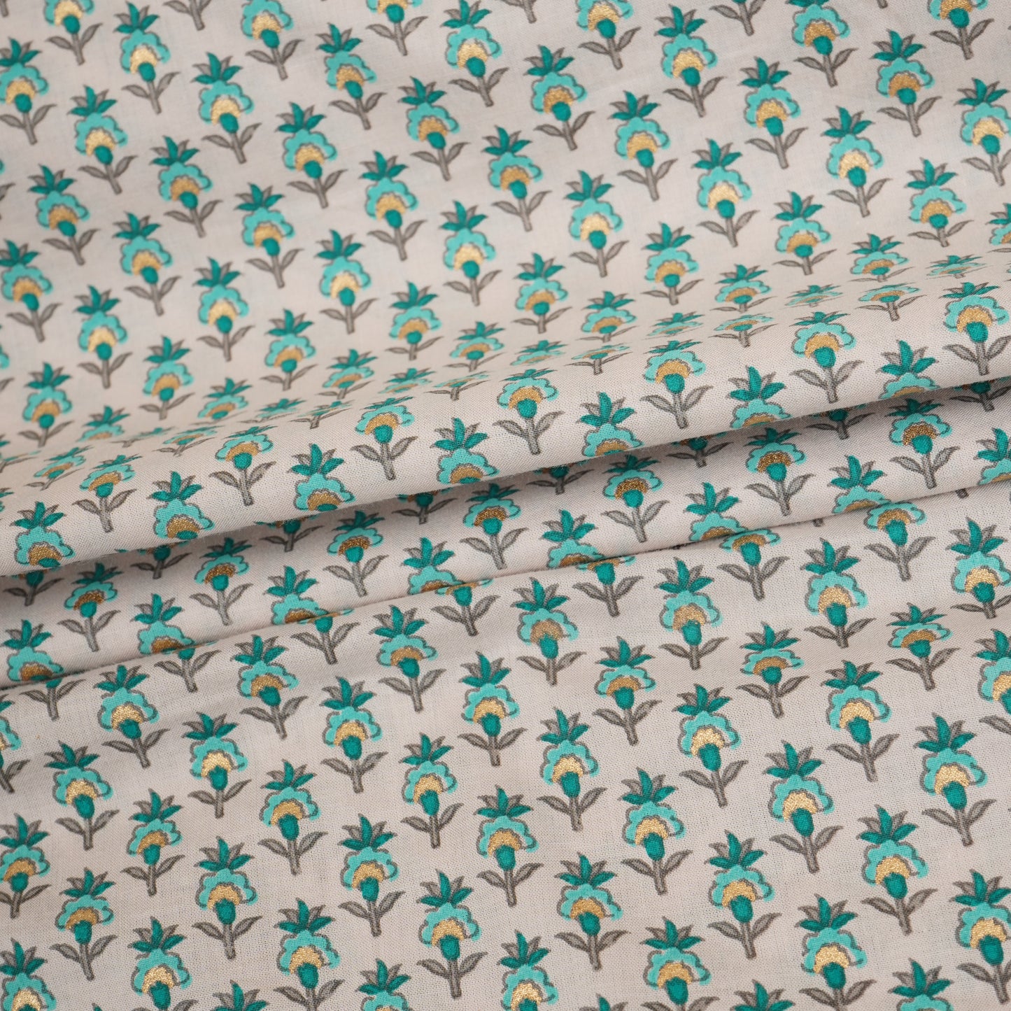 Cream Floral Buti Foil Print Cotton Fabric PB-29698