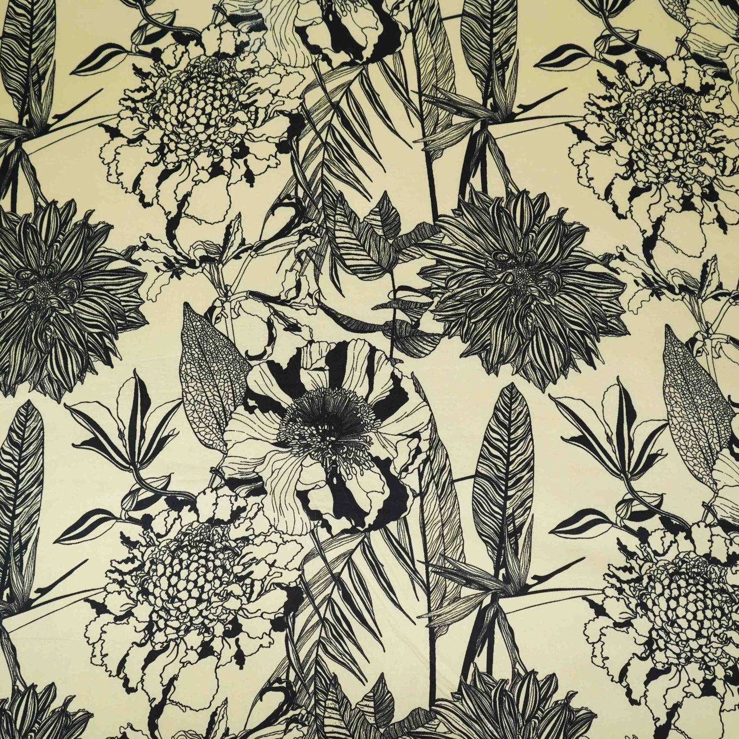 Cream floral print Silk Satin Fabric NVC-31567