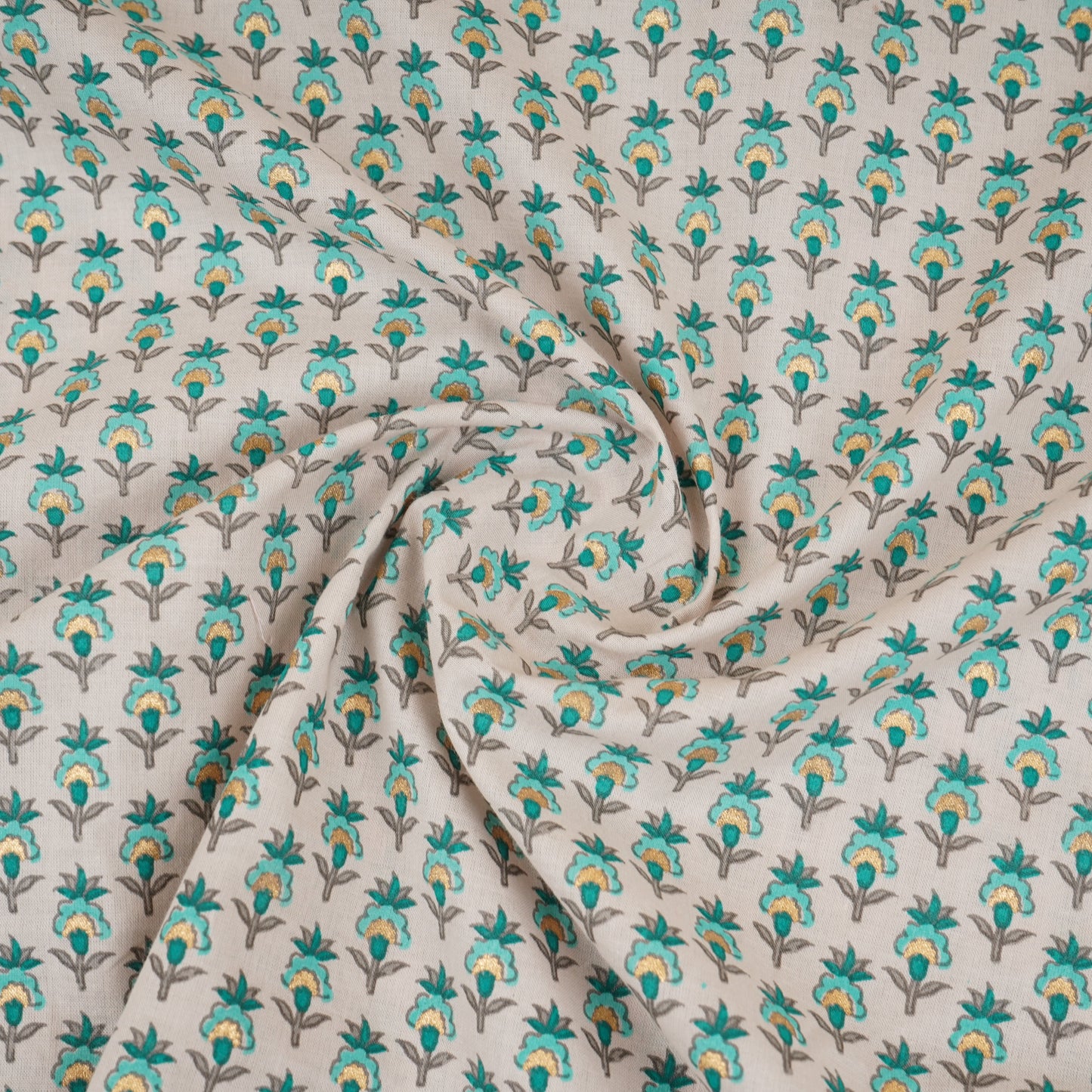 Cream Floral Buti Foil Print Cotton Fabric PB-29698