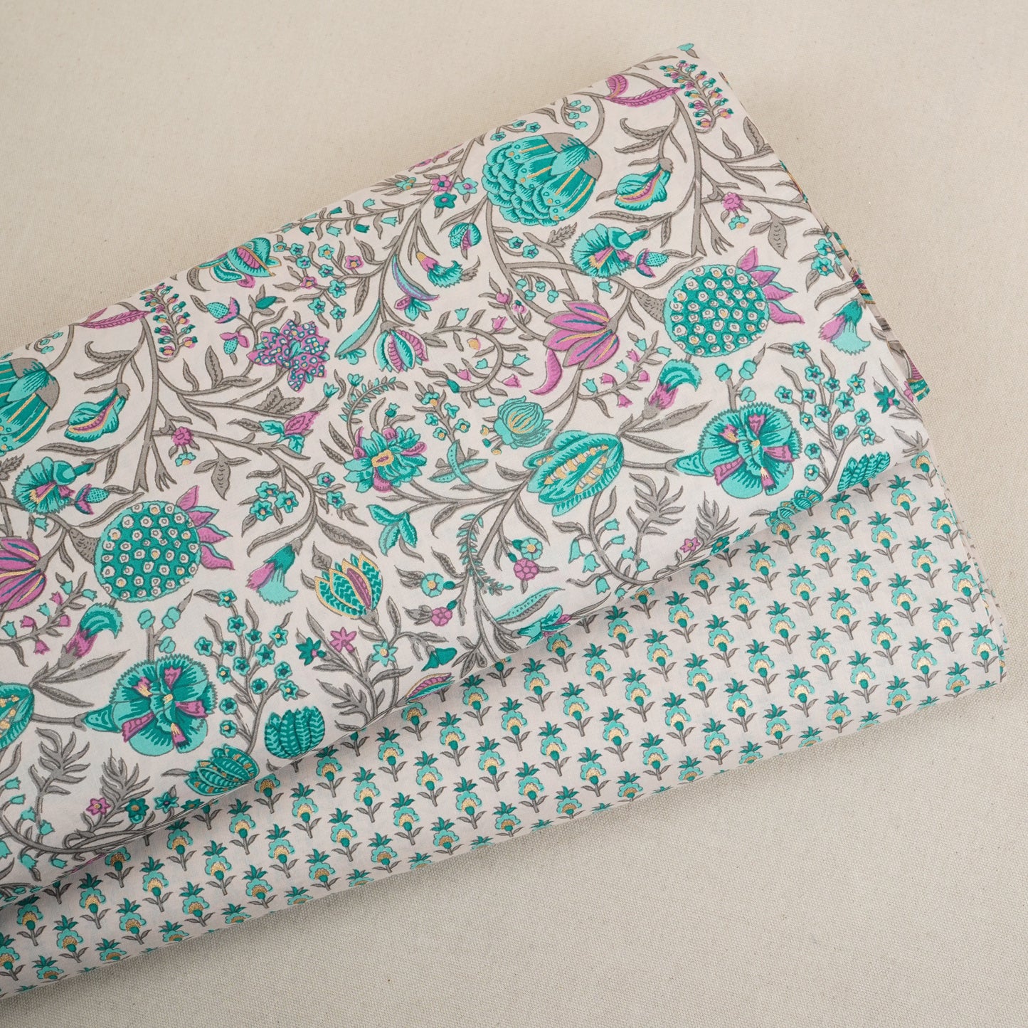 Cream Floral Foil Print Cotton Fabric PB-29697 - TradeUNO