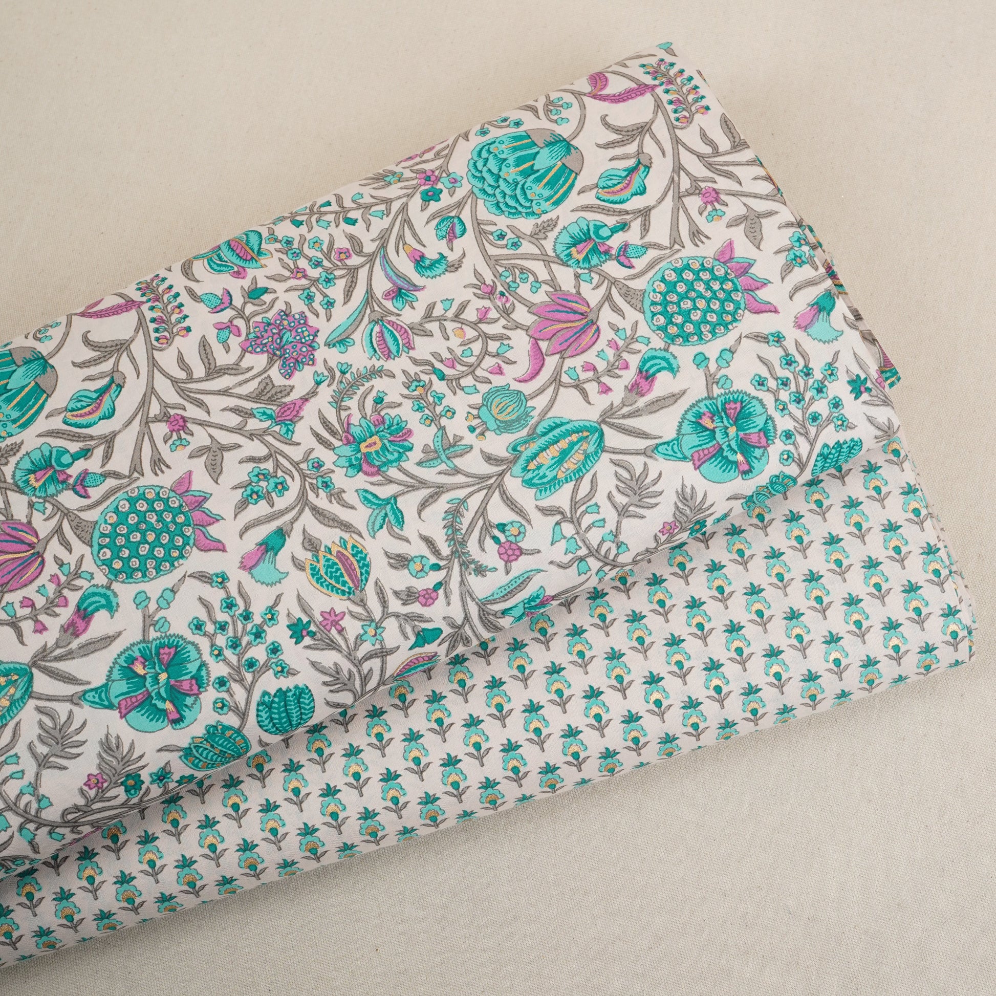 Cream Floral Foil Print Cotton Fabric PB-29697 - TradeUNO