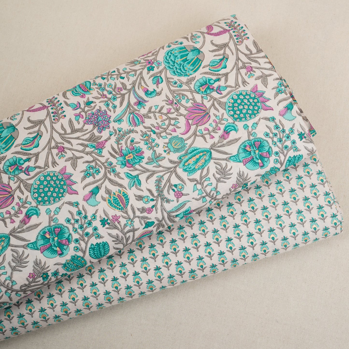 Cream Floral Buti Foil Print Cotton Fabric PB-29698