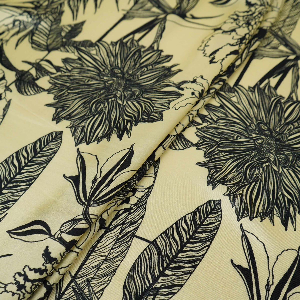 Cream floral print Silk Satin Fabric NVC-31567 - TradeUNO