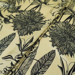Cream floral print Silk Satin Fabric NVC-31567 - TradeUNO