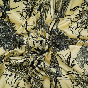 Cream floral print Silk Satin Fabric NVC-31567 - TradeUNO