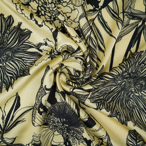 Cream floral print Silk Satin Fabric NVC-31567 - TradeUNO