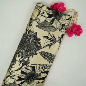 Cream floral print Silk Satin Fabric NVC-31567 - TradeUNO