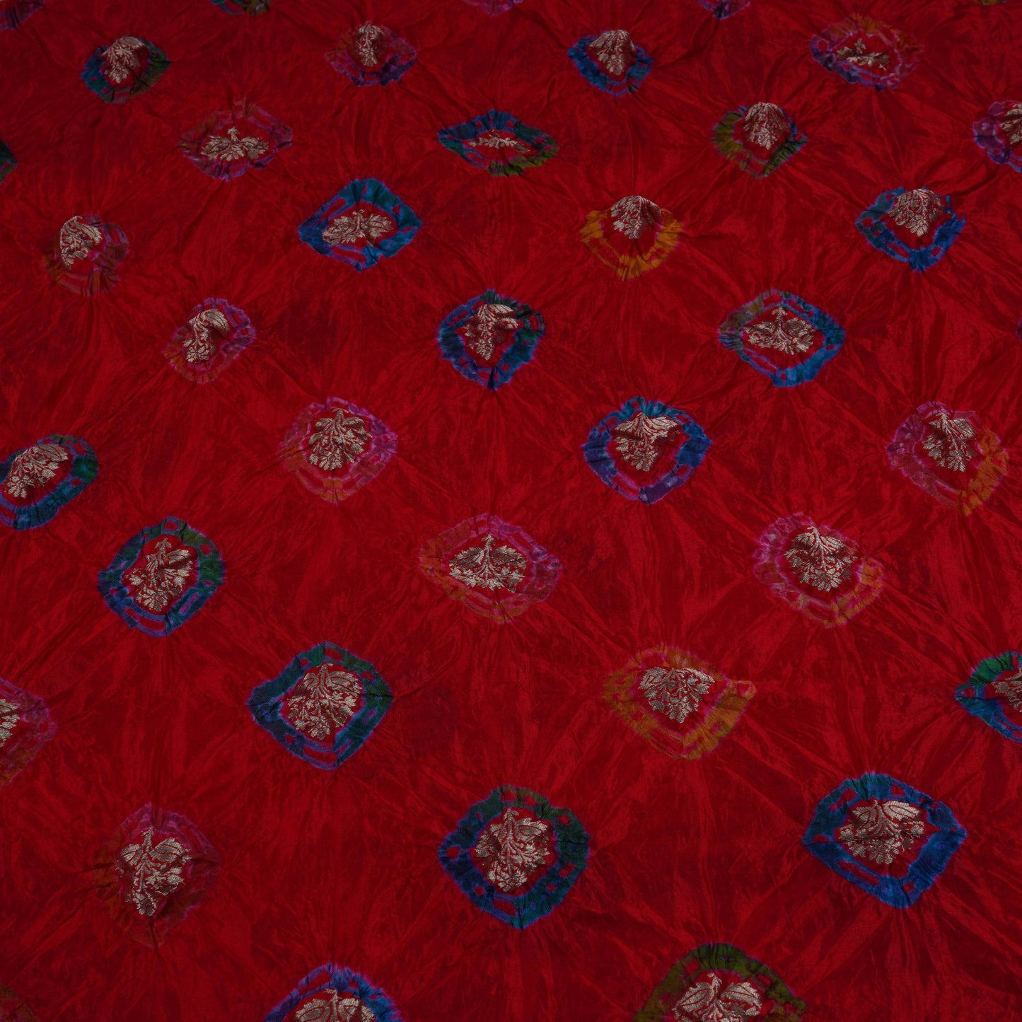 Red Bandhani Boota Tye Dye Dupion Silk Fabric YHF-32832