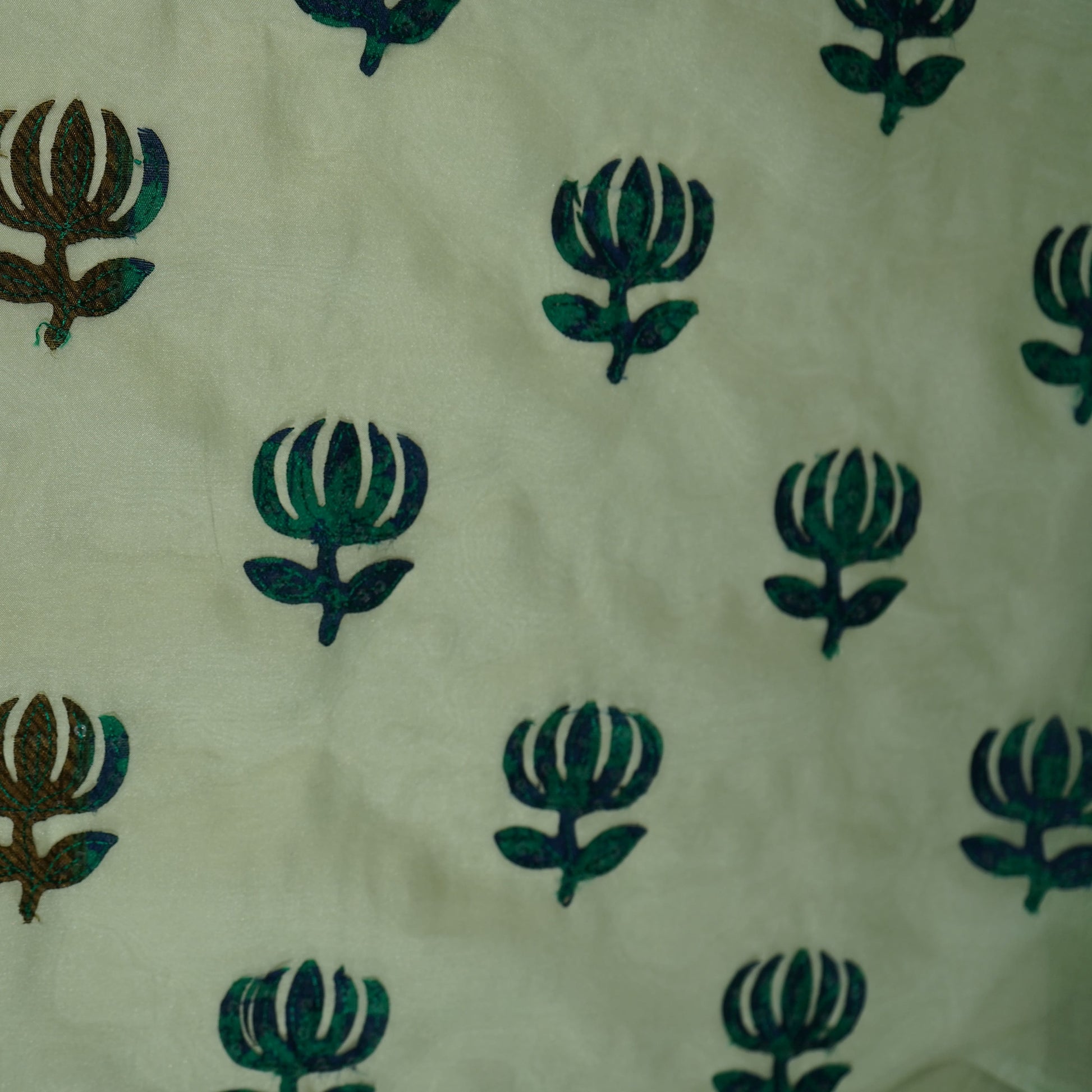 Green Sequins Applique Work Organza Fabric