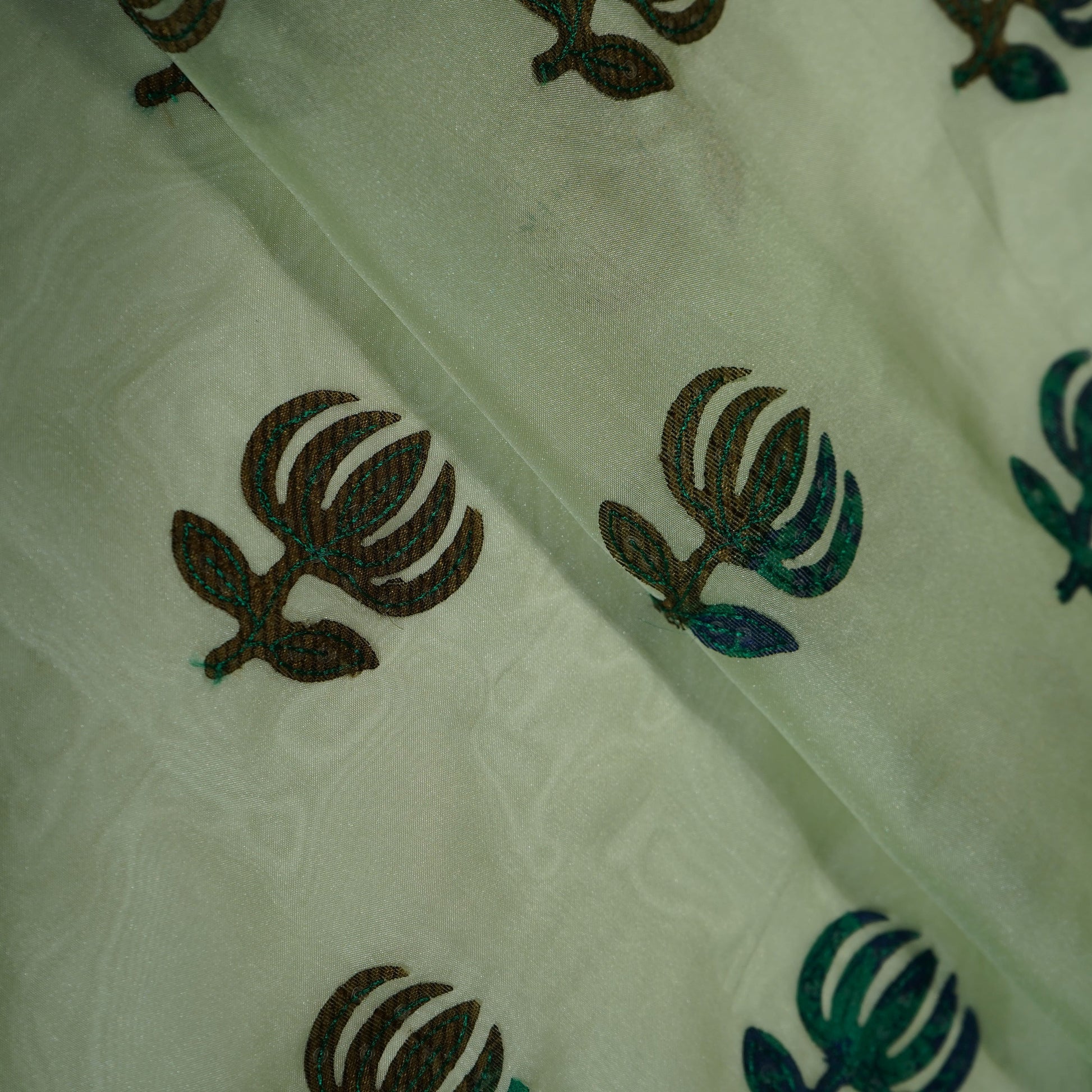 Green Sequins Applique Work Organza Fabric