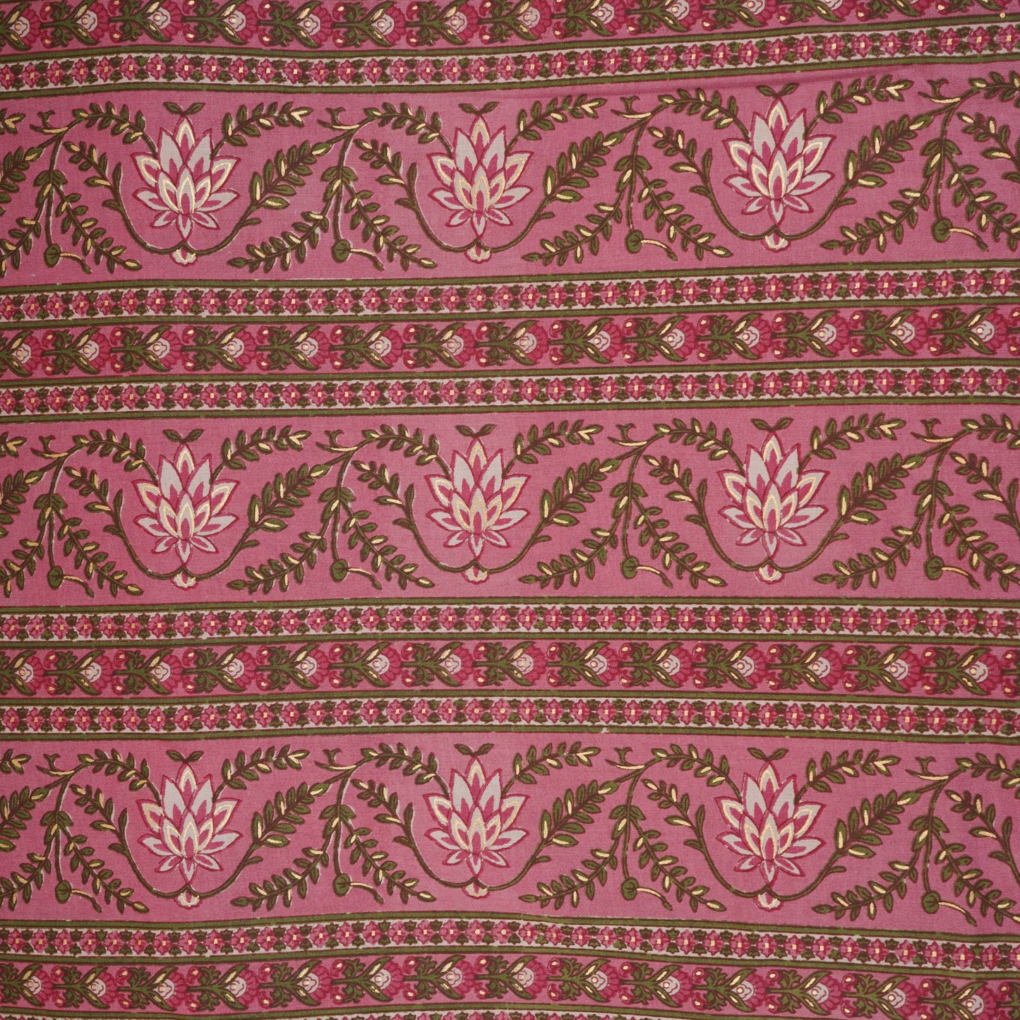 Pink Floral Stripes Foil Print Cotton Fabric PB-29702