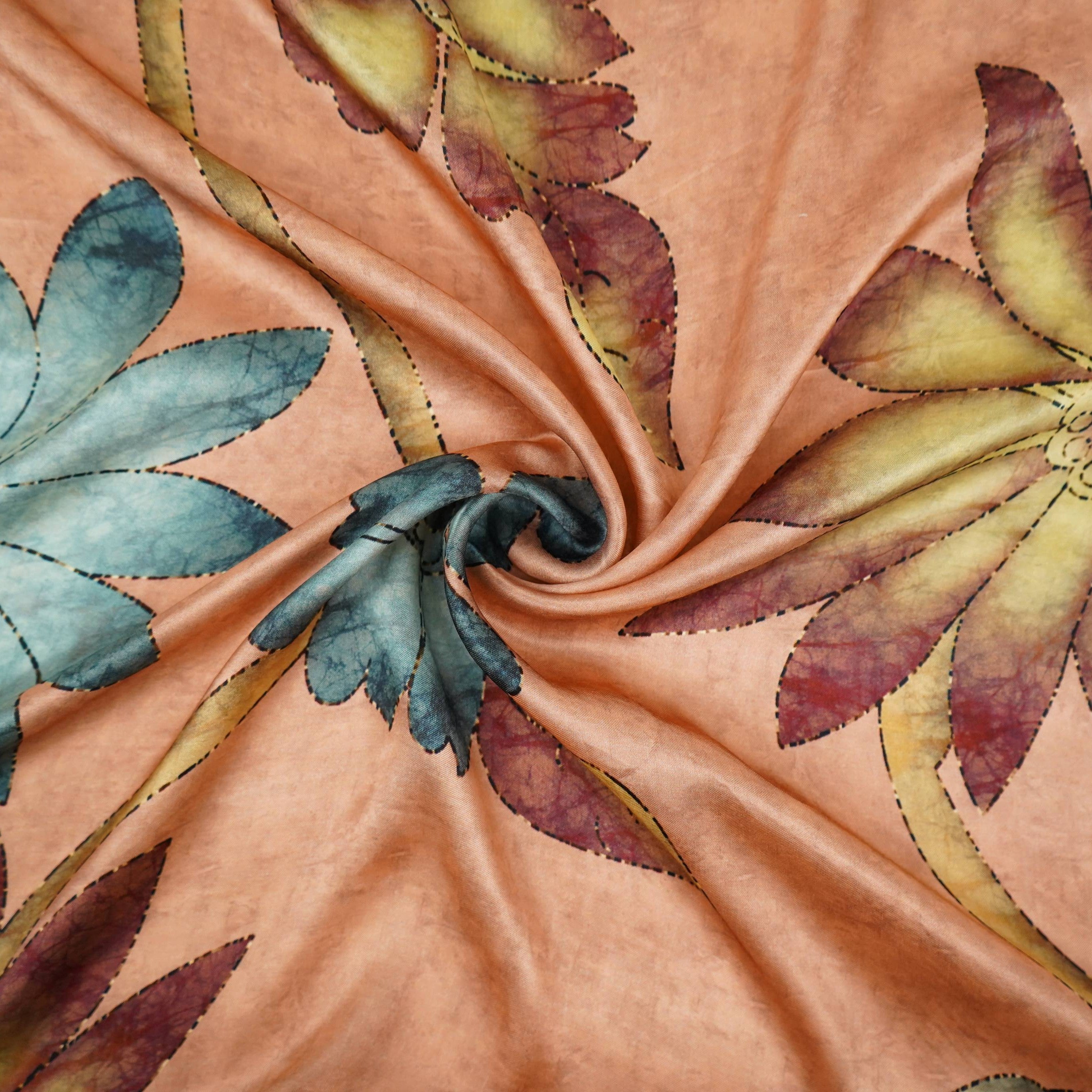 Dusty Mauve floral print Silk Satin Fabric NVC-31570 - TradeUNO