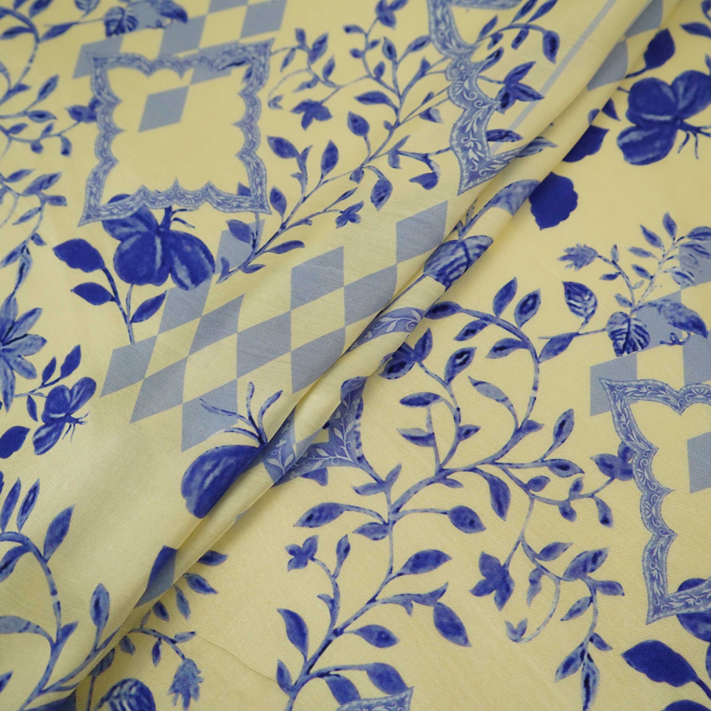 Off White floral print Silk Satin Fabric NVC-31577 - TradeUNO