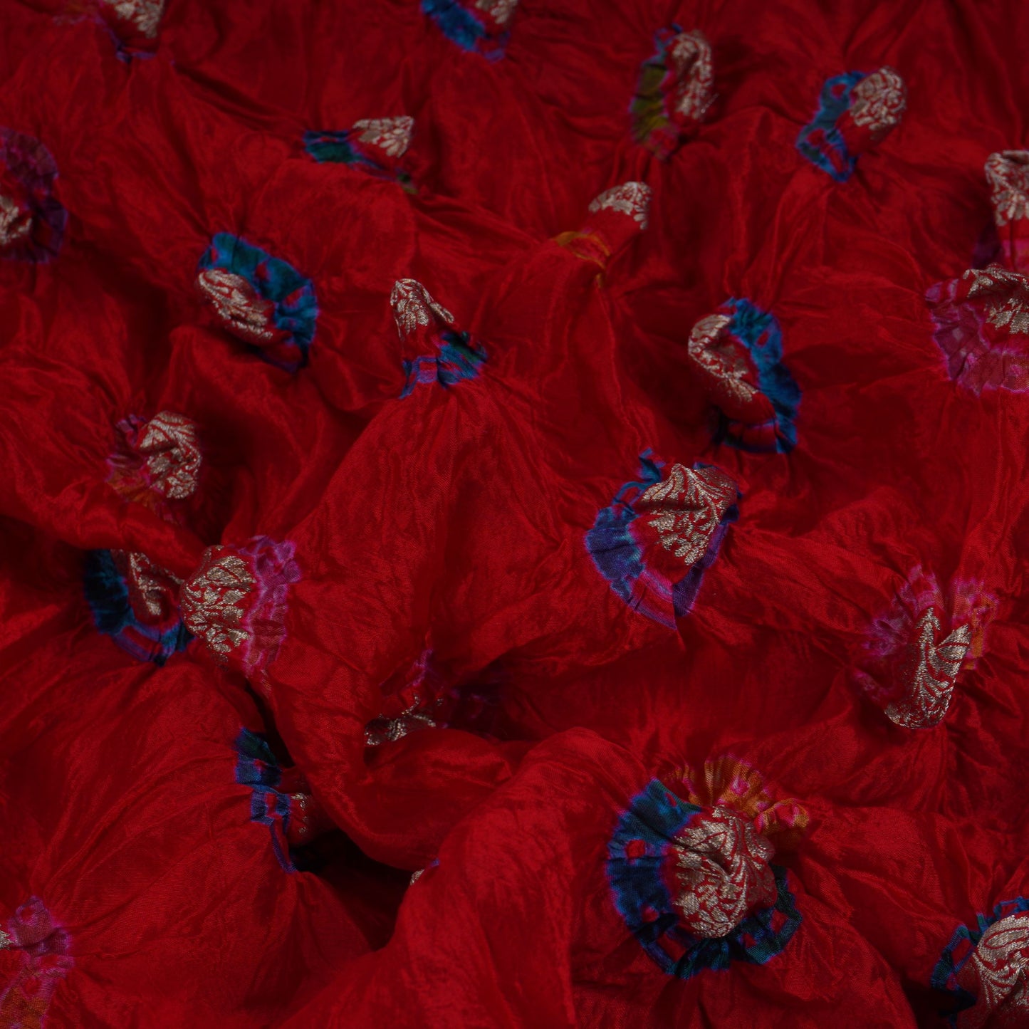 Red Bandhani Boota Tye Dye Dupion Silk Fabric YHF-32832