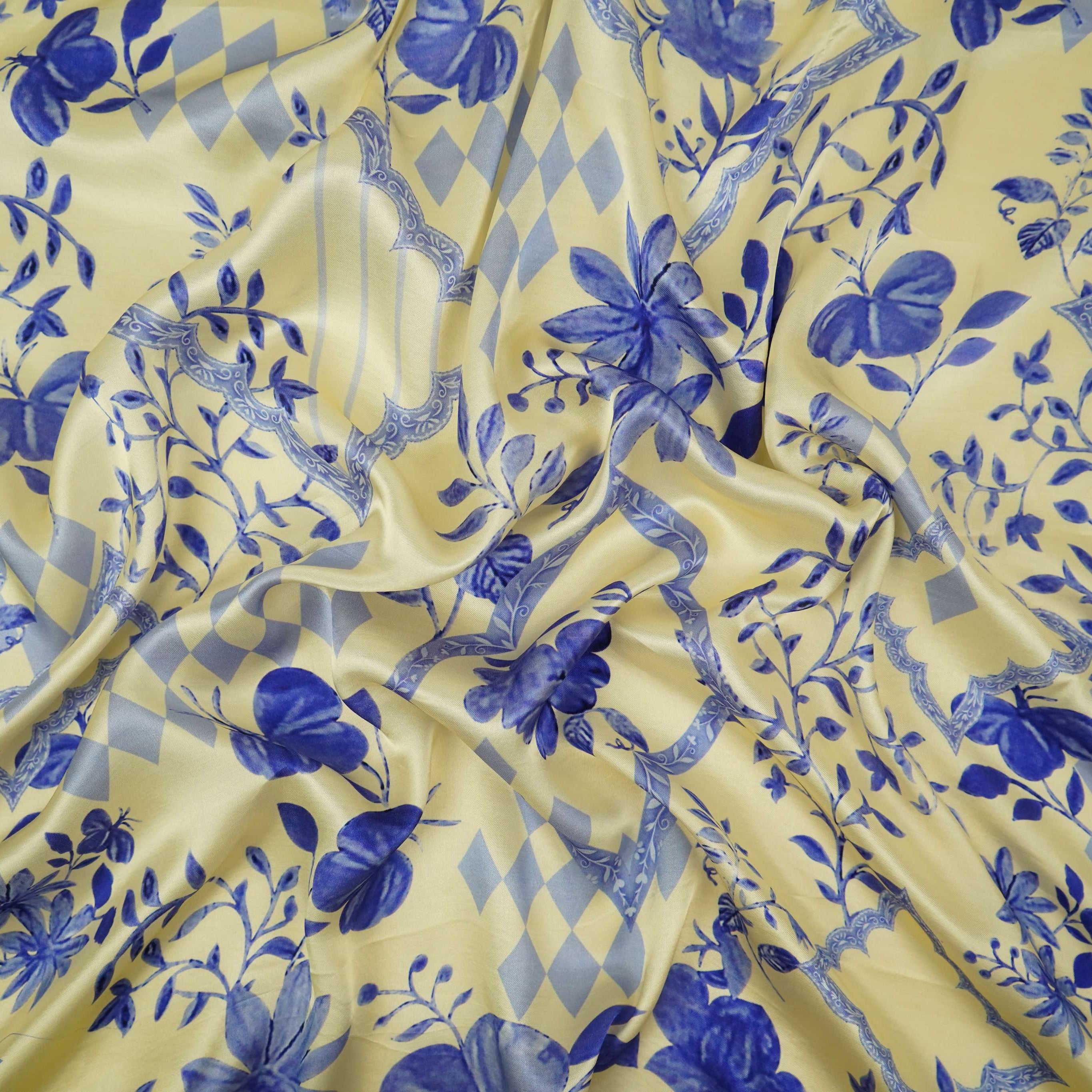 Off White floral print Silk Satin Fabric NVC-31577 - TradeUNO