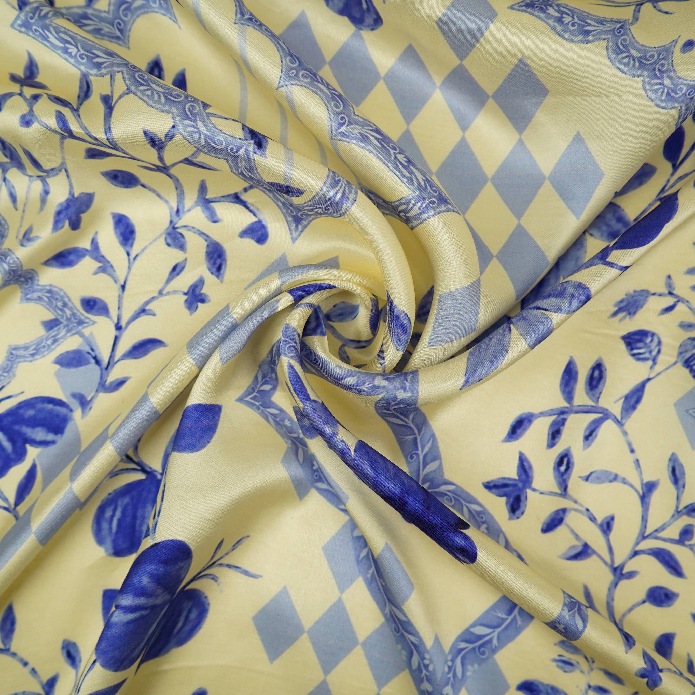 Off White floral print Silk Satin Fabric NVC-31577 - TradeUNO