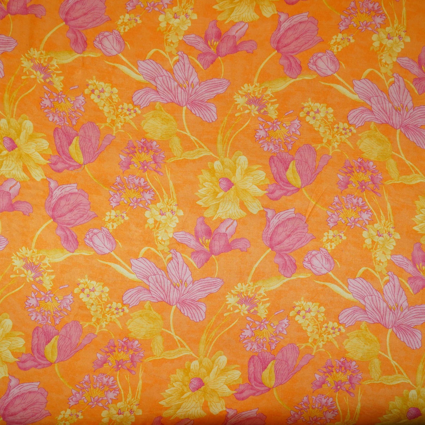 Orange floral print Silk Satin Fabric NVC-31559