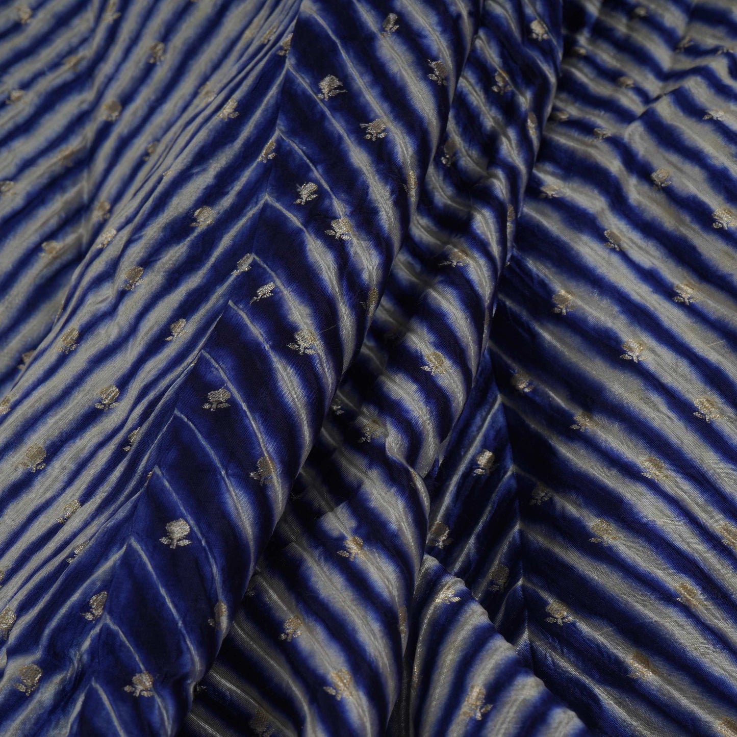 Indigo Blue Lehriya Buti Dupion Silk Fabric YHF-32841