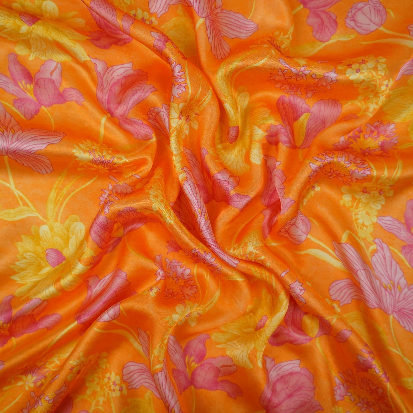 Orange floral print Silk Satin Fabric NVC-31559