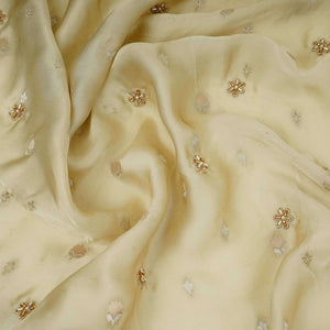 Cream Zari cutdana embroidery Satin Silk Fabric TF-31122 - TradeUNO