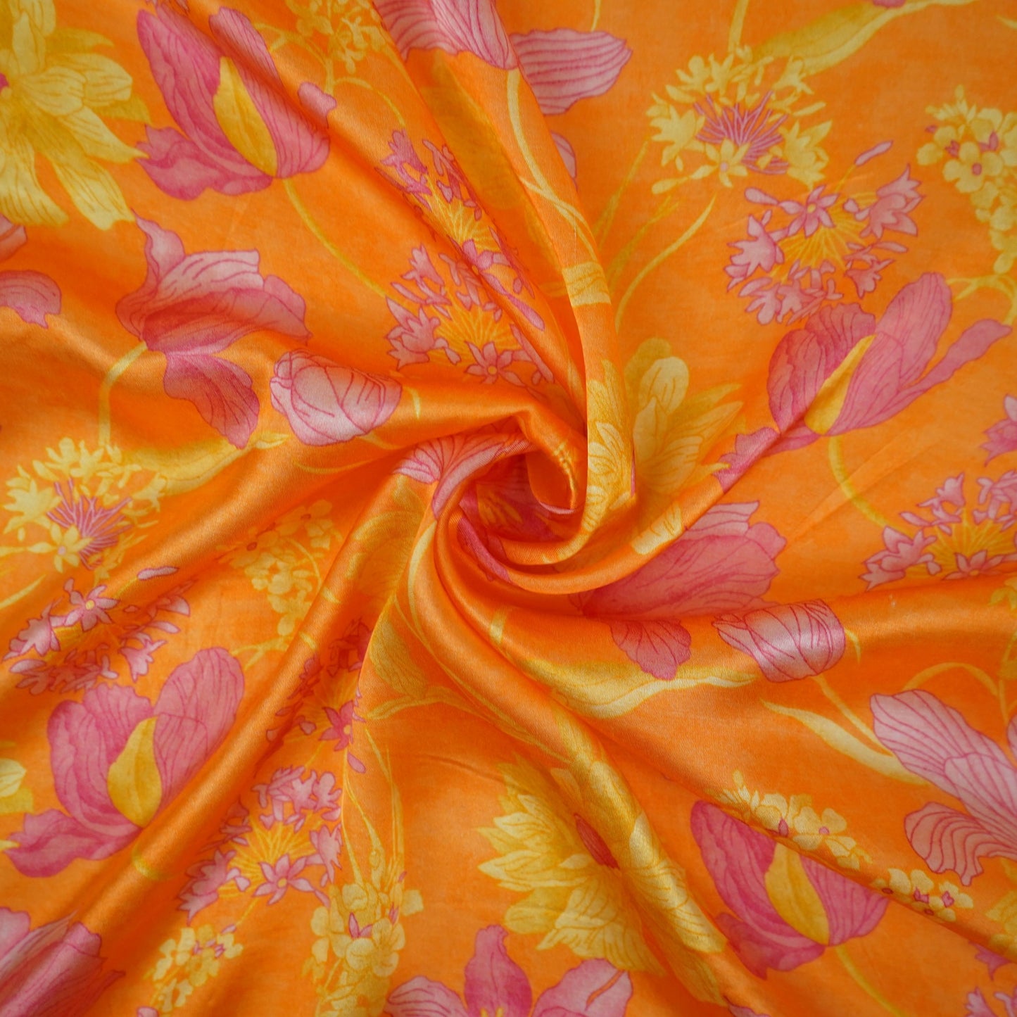 Orange floral print Silk Satin Fabric NVC-31559