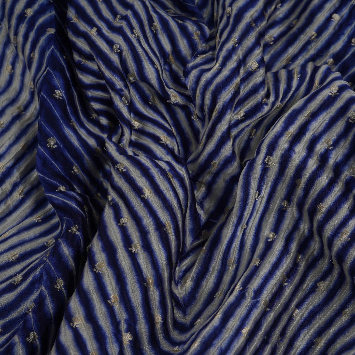 Indigo Blue Lehriya Buti Dupion Silk Fabric YHF-32841