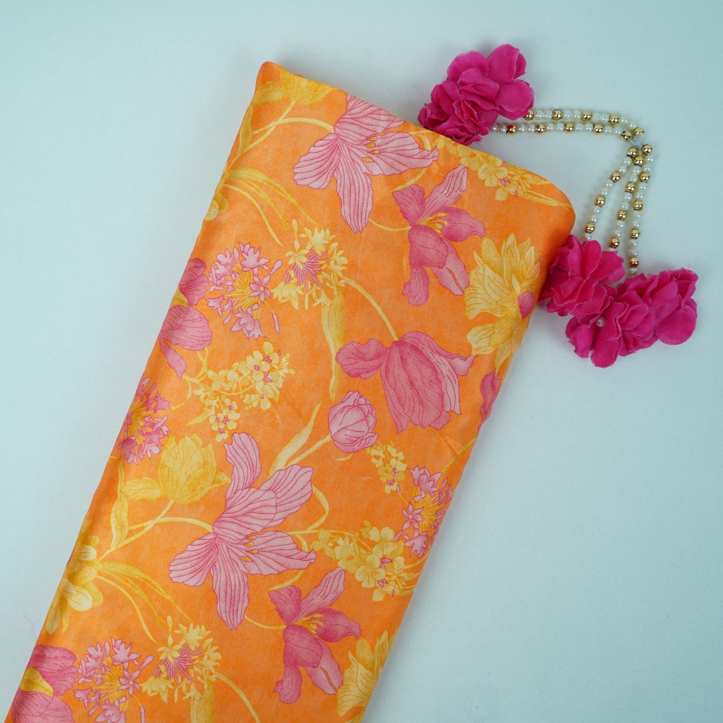 Orange floral print Silk Satin Fabric NVC-31559