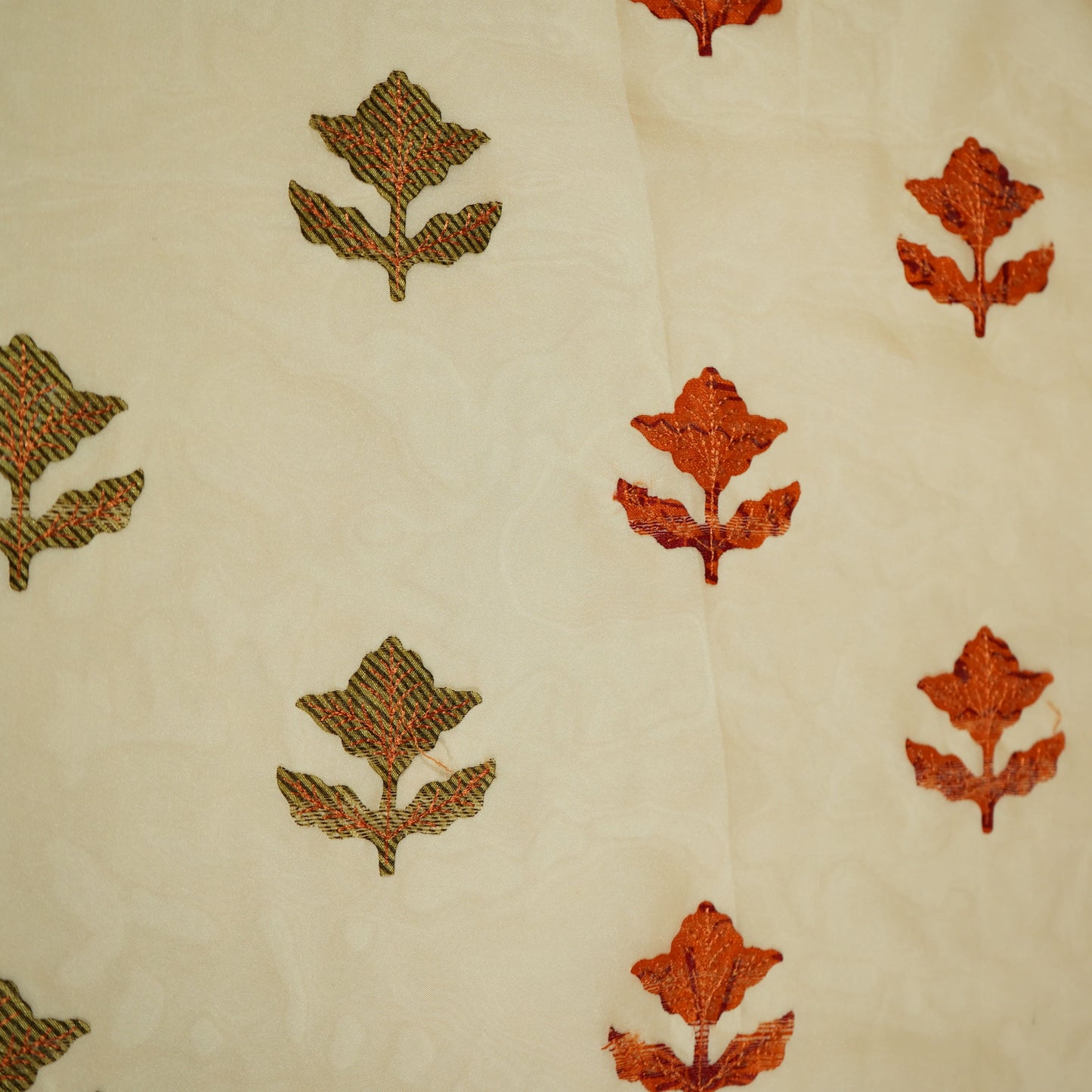 Cream Sequins Applique Work Organza Fabric