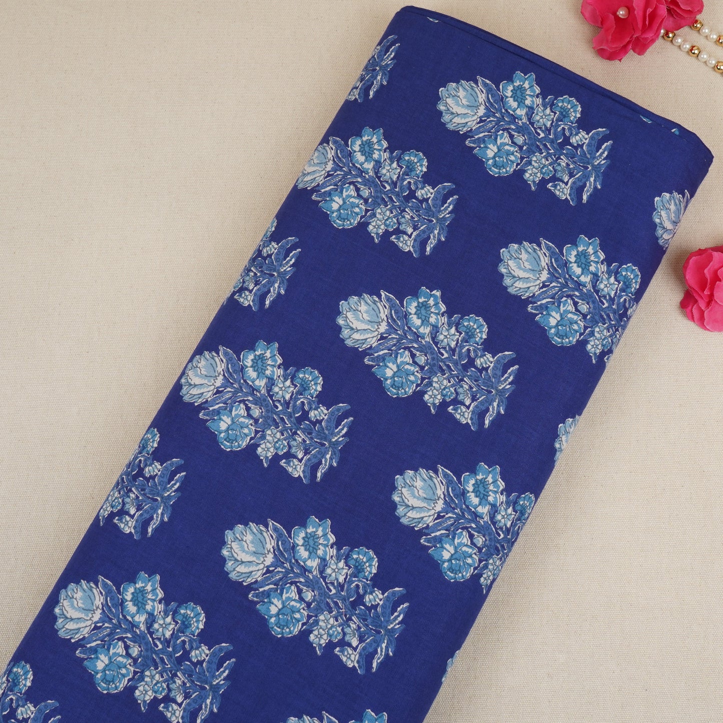 Blue Floral Print Cotton Fabric PB-29729