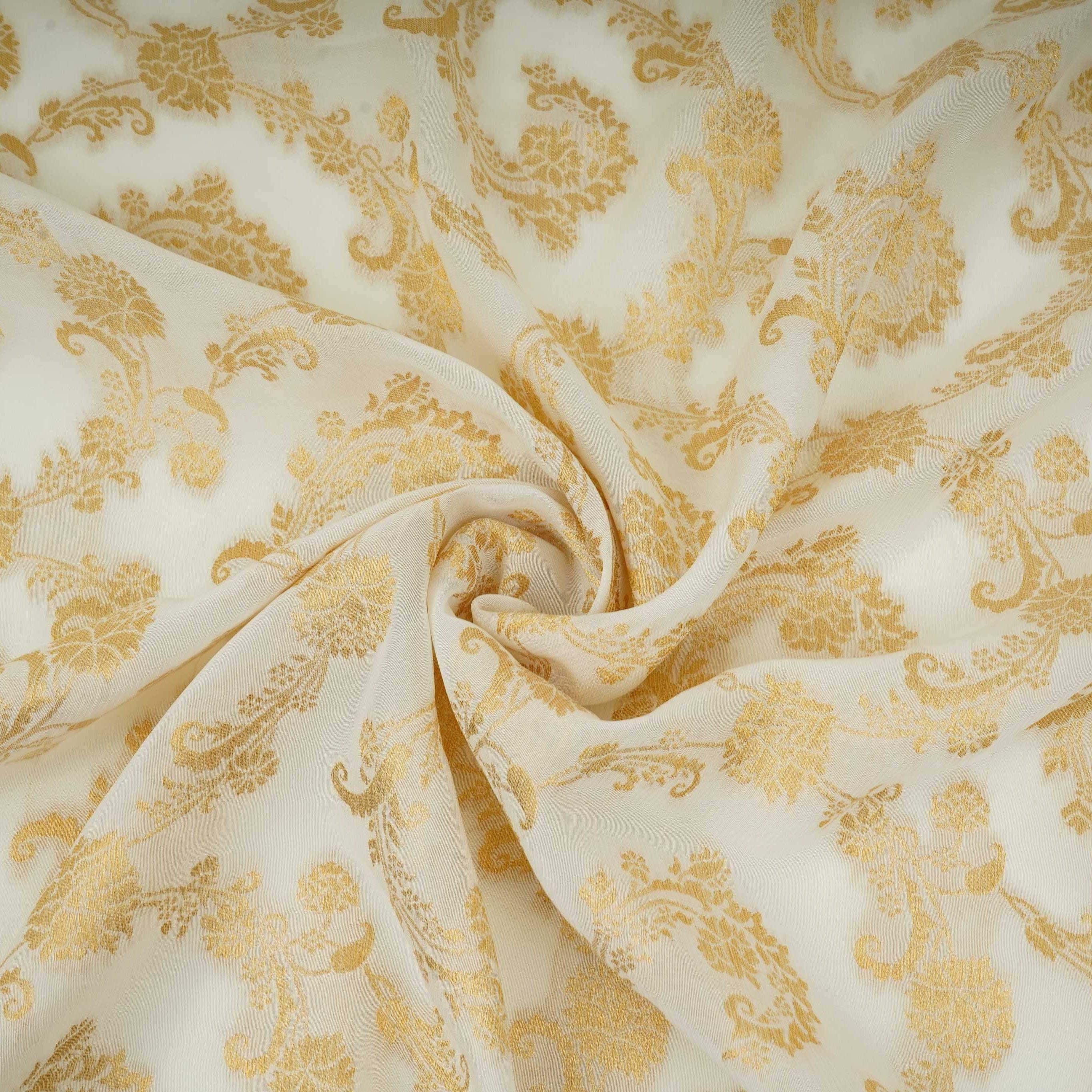 Golden Zari Weave Brocade Silk Fabric MTI-31231 - TradeUNO