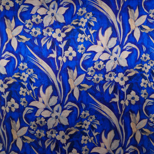 Royal Blue floral print Silk Satin Fabric NVC-31563 - TradeUNO