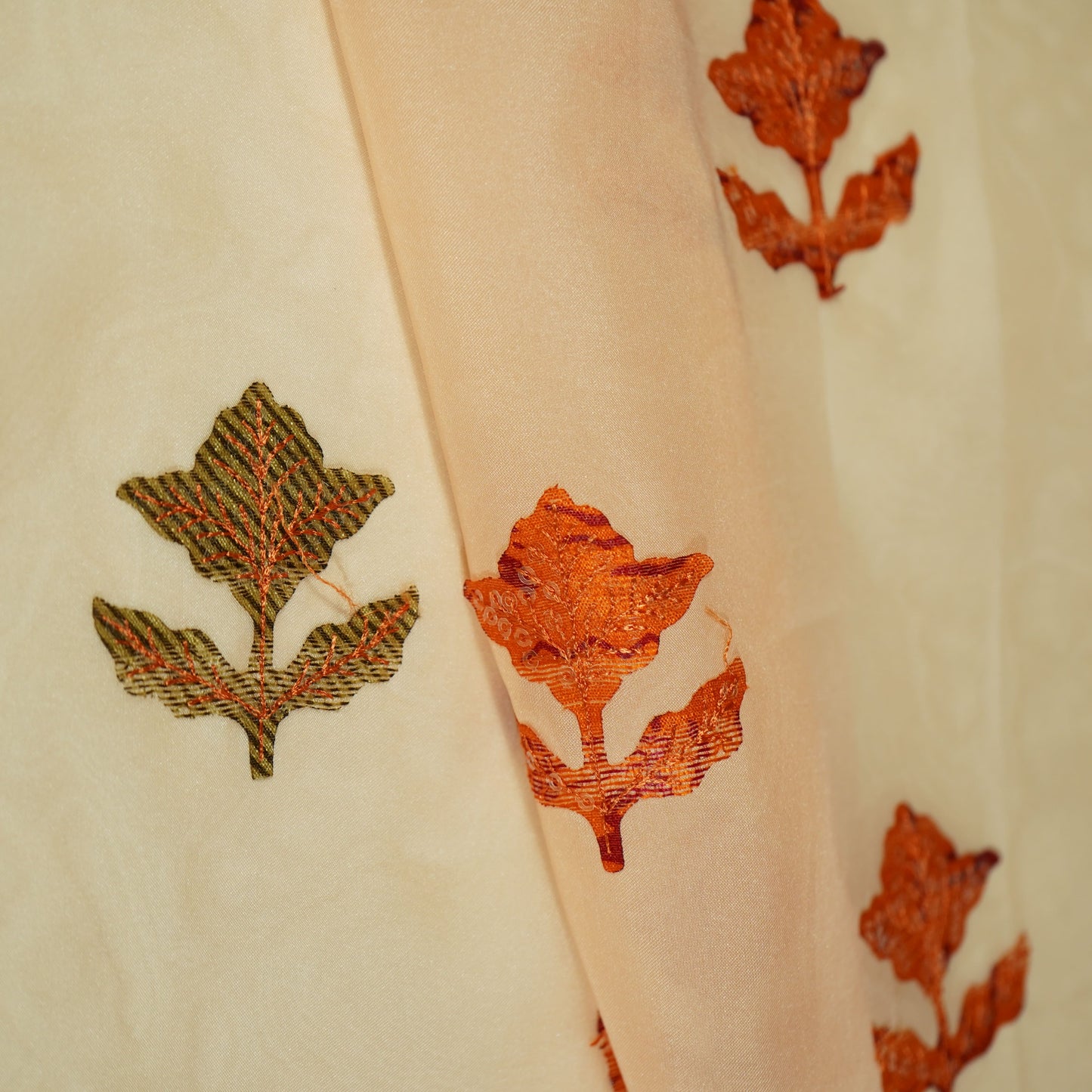 Cream Sequins Applique Work Organza Fabric