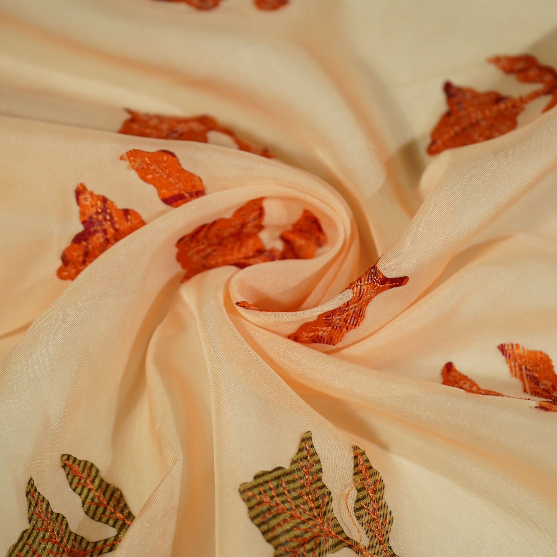 Cream Sequins Applique Work Organza Fabric