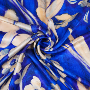 Royal Blue floral print Silk Satin Fabric NVC-31563 - TradeUNO
